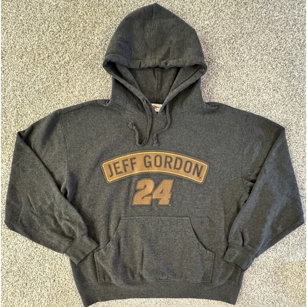 Winners Circle Jeff Gordon Hoodie Mens Large Datk Gray Faux Leather MINT